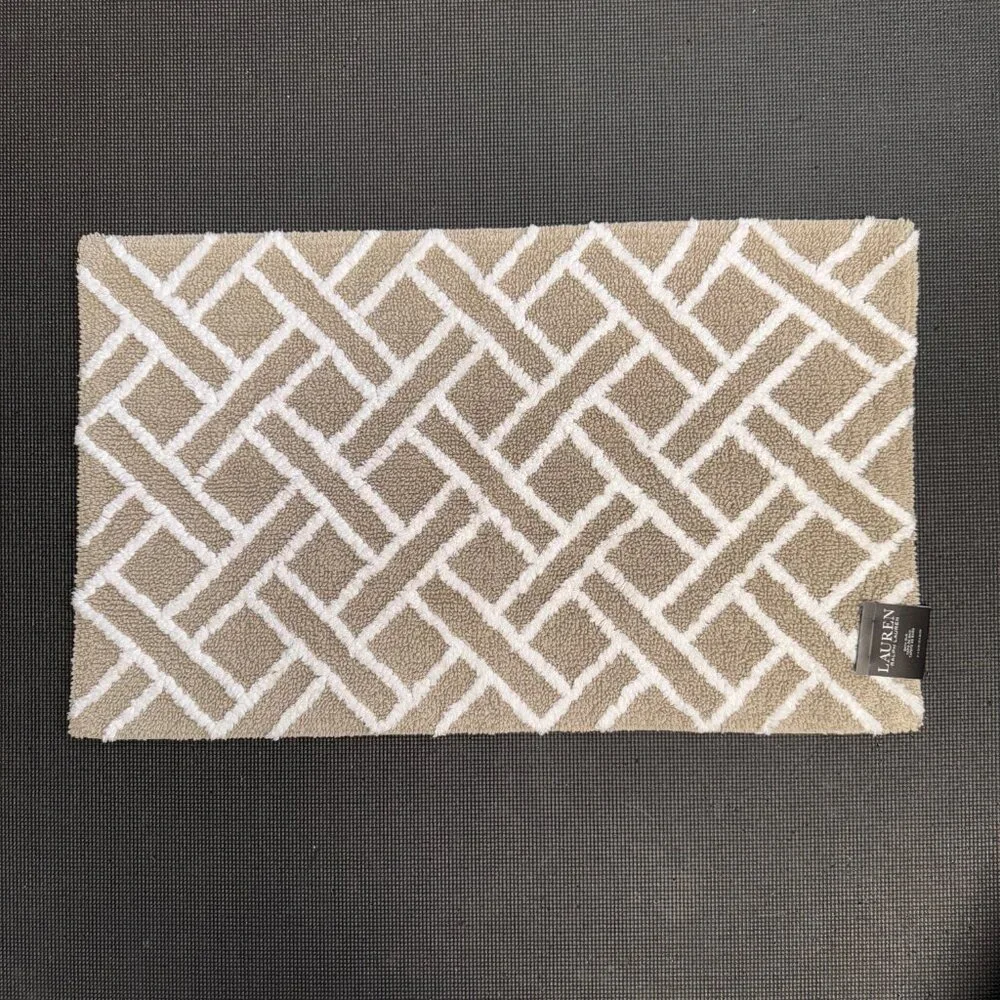 Ralph Lauren 21 x 34 Bath Rug Mat Cotton Beige Tan Geometric Striped Diamonds